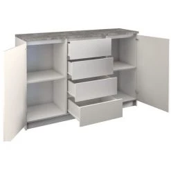 HUCOCO KARA - Buffet Commode Salon/séjour/chambre 120x98x40 Cm - Plateau épais 22mm - 4 Tiroirs + 2 Portes - Meuble De Rangement - Blanc -Buffet et enfilade Soldes 23483920 3