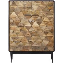 MADE IN MEUBLES Buffet Haut En Métal Et Bois De Manguier Célia - Noir