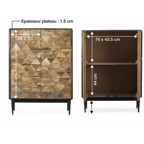 MADE IN MEUBLES Buffet Haut En Métal Et Bois De Manguier Célia - Noir 2 MADE IN MEUBLES Buffet Haut En Métal Et Bois De Manguier Célia - Noir – Image 2