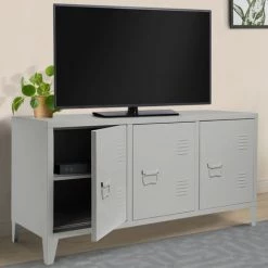 IDMARKET Buffet Bas 3 Portes ESTEL En Métal Gris Clair - Gris