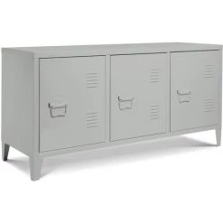 IDMARKET Buffet Bas 3 Portes ESTEL En Métal Gris Clair - Gris -Buffet et enfilade Soldes 23573705 5
