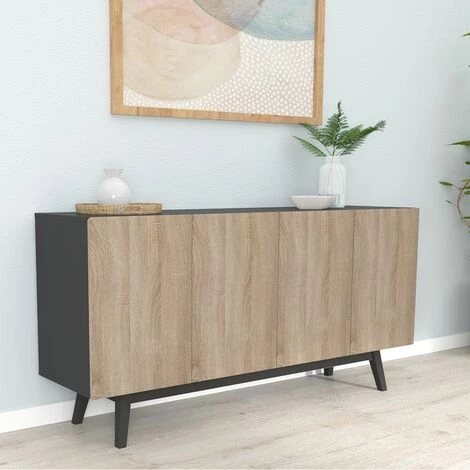 LE QUAI DES AFFAIRES Bahut HOME 4 Portes 2 Tiroirs / Noir Et Chêne Blanchi/ 160x42x80 Cm 1 LE QUAI DES AFFAIRES Bahut HOME 4 Portes 2 Tiroirs / Noir Et Chêne Blanchi/ 160x42x80 Cm