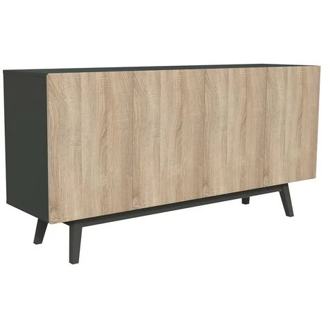 LE QUAI DES AFFAIRES Bahut HOME 4 Portes 2 Tiroirs / Noir Et Chêne Blanchi/ 160x42x80 Cm 2 LE QUAI DES AFFAIRES Bahut HOME 4 Portes 2 Tiroirs / Noir Et Chêne Blanchi/ 160x42x80 Cm – Image 2