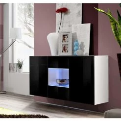 DESIGN AMEUBLEMENT Buffet Modèle Nora A2 Blanc Et Noir Brillant - Blanc/Noir -Buffet et enfilade Soldes 23733719 4