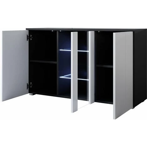 DESIGN AMEUBLEMENT Buffet Bahut 3 Portes 2 étagères Vitrine Avec LED | 120 X 70 X 40 Cm | Couleur Noir Et Blanc Finition Brillante | Meuble De Rangement | Modèle LUKE A1 - Noir/Blanc 1 DESIGN AMEUBLEMENT Buffet Bahut 3 Portes 2 étagères Vitrine Avec LED | 120 X 70 X 40 Cm | Couleur Noir Et Blanc Finition Brillante | Meuble De Rangement | Modèle LUKE A1 - Noir/Blanc