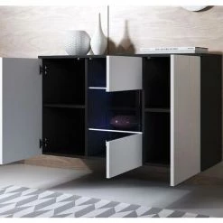 DESIGN AMEUBLEMENT Buffet Bahut 3 Portes 2 étagères Vitrine Avec LED | 120 X 70 X 40 Cm | Couleur Noir Et Blanc Finition Brillante | Meuble De Rangement | Modèle LUKE A2 - Noir/Blanc -Buffet et enfilade Soldes 23733964 3