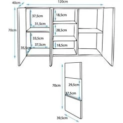 DESIGN AMEUBLEMENT Buffet Bahut 3 Portes 2 étagères Vitrine Avec LED | 120 X 70 X 40 Cm | Couleur Noir Et Blanc Finition Brillante | Meuble De Rangement | Modèle LUKE A2 - Noir/Blanc -Buffet et enfilade Soldes 23733964 4