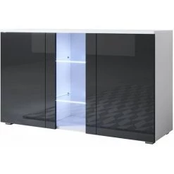 DESIGN AMEUBLEMENT Buffet Bahut 3 Portes 2 étagères Vitrine Avec LED | 120 X 72 X 40 Cm | Couleur Blanc Et Noir Finition Brillante | Meuble De Rangement | Modèle LUKE A1 - Blanc/Noir