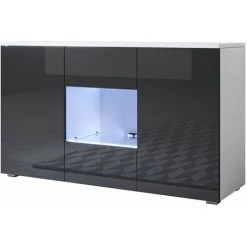 DESIGN AMEUBLEMENT Buffet Bahut 3 Portes 2 étagères Vitrine Avec LED | 120 X 72 X 40 Cm | Couleur Blanc Et Noir Finition Brillante | Meuble De Rangement | Modèle LUKE A2 - Blanc/Noir