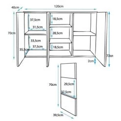 DESIGN AMEUBLEMENT Buffet Bahut 3 Portes 2 étagères Vitrine Avec LED | 120 X 72 X 40 Cm | Couleur Blanc Et Noir Finition Brillante | Meuble De Rangement | Modèle LUKE A2 - Blanc/Noir -Buffet et enfilade Soldes 23733972 4