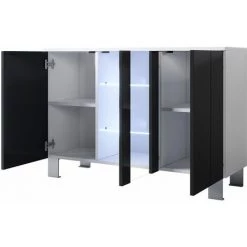 DESIGN AMEUBLEMENT Buffet Bahut 3 Portes 2 étagères Vitrine Avec LED | 120 X 82 X 40 Cm | Couleur Blanc Et Noir Finition Brillante | Pieds En Aluminium | Modèle LUKE A1 - Blanc/Noir