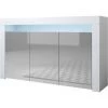 DESIGN AMEUBLEMENT Buffet Bahut 3 Portes Avec LED | 155 X 91,5 X 37cm | Couleur Blanc Et Gris Finition Brillante | Meuble De Rangement | Modèle AKER - Blanc/Gris