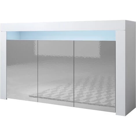 DESIGN AMEUBLEMENT Buffet Bahut 3 Portes Avec LED | 155 X 91,5 X 37cm | Couleur Blanc Et Gris Finition Brillante | Meuble De Rangement | Modèle AKER - Blanc/Gris 1 DESIGN AMEUBLEMENT Buffet Bahut 3 Portes Avec LED | 155 X 91,5 X 37cm | Couleur Blanc Et Gris Finition Brillante | Meuble De Rangement | Modèle AKER - Blanc/Gris