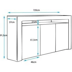 DESIGN AMEUBLEMENT Buffet Bahut 3 Portes Avec LED | 155 X 91,5 X 37cm | Couleur Blanc Et Gris Finition Brillante | Meuble De Rangement | Modèle AKER - Blanc/Gris 9 DESIGN AMEUBLEMENT Buffet Bahut 3 Portes Avec LED | 155 X 91,5 X 37cm | Couleur Blanc Et Gris Finition Brillante | Meuble De Rangement | Modèle AKER - Blanc/Gris -Buffet et enfilade Soldes 23734104 5