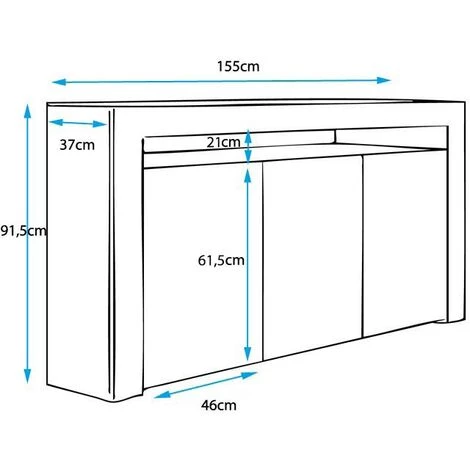 DESIGN AMEUBLEMENT Buffet Bahut 3 Portes Avec LED | 155 X 91,5 X 37cm | Couleur Blanc Et Gris Finition Brillante | Meuble De Rangement | Modèle AKER - Blanc/Gris 5 DESIGN AMEUBLEMENT Buffet Bahut 3 Portes Avec LED | 155 X 91,5 X 37cm | Couleur Blanc Et Gris Finition Brillante | Meuble De Rangement | Modèle AKER - Blanc/Gris â Image 5