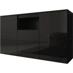 DESIGN AMEUBLEMENT Buffet Bahut 3 Portes | 140 X 80 X 40 Cm | Couleur Noir Finition Brillante | Meuble De Rangement | Modèle NEVADA - Noir