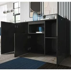 DESIGN AMEUBLEMENT Buffet Bahut 3 Portes | 140 X 80 X 40 Cm | Couleur Noir Finition Brillante | Meuble De Rangement | Modèle NEVADA - Noir -Buffet et enfilade Soldes 23734150 3