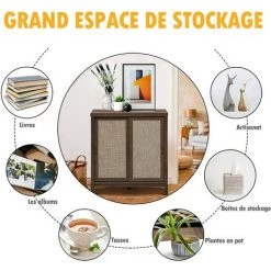 COSTWAY Commode Meuble De Rangement En Bois, Avec 2 Porte Coulissante Et Etagère De Rangement Réglable 86x44,5x91,5CM -Buffet et enfilade Soldes 23796601 4