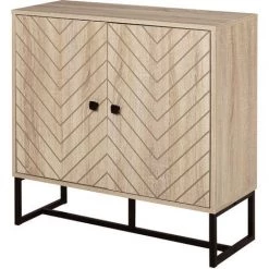 HOMCOM Buffet Meuble De Rangement 2 Portes Bois Et Pieds En Métal Noir Dim. 80L X 29,5l X 80H Cm - Bois Naturel