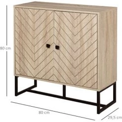 HOMCOM Buffet Meuble De Rangement 2 Portes Bois Et Pieds En Métal Noir Dim. 80L X 29,5l X 80H Cm - Bois Naturel -Buffet et enfilade Soldes 23980416 3