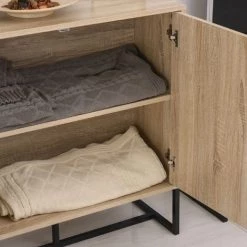 HOMCOM Buffet Meuble De Rangement 2 Portes Bois Et Pieds En Métal Noir Dim. 80L X 29,5l X 80H Cm - Bois Naturel -Buffet et enfilade Soldes 23980416 5