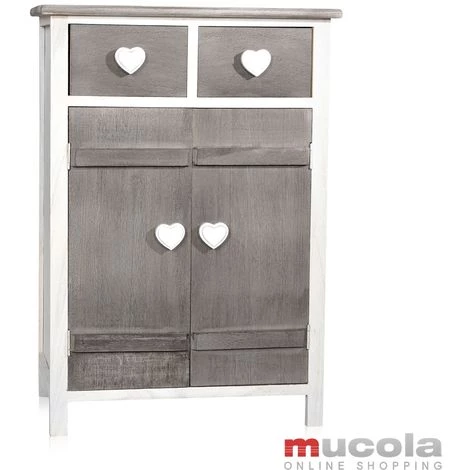 Melko Commode Couloir En Blanc/gris Avec Poignées En Forme De Coeur 73 Cm X 31 Cm X 51 Cm (h X L X L) 1 Melko Commode Couloir En Blanc/gris Avec Poignées En Forme De Coeur 73 Cm X 31 Cm X 51 Cm (h X L X L)