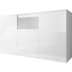 DESIGN AMEUBLEMENT Buffet Bahut 3 Portes | 140 X 80 X 40 Cm | Couleur Blanc Finition Brillante | Meuble De Rangement | Modèle NEVADA - Blanc
