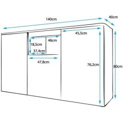 DESIGN AMEUBLEMENT Buffet Bahut 3 Portes | 140 X 80 X 40 Cm | Couleur Blanc Finition Brillante | Meuble De Rangement | Modèle NEVADA - Blanc -Buffet et enfilade Soldes 24056169 4