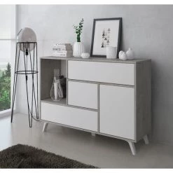 SKRAUT HOME Buffet Pour Salon/salle A Manger, WIND 1 Porte, 3 Tiroirs, Structure Couleur CIMENT, Porte Et Tiroirs Couleur BLANC MAT. Mesures: 120x40x86cm. - GRIS 6 SKRAUT HOME Buffet Pour Salon/salle A Manger, WIND 1 Porte, 3 Tiroirs, Structure Couleur CIMENT, Porte Et Tiroirs Couleur BLANC MAT. Mesures: 120x40x86cm. - GRIS -Buffet et enfilade Soldes 24113802 2