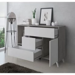 SKRAUT HOME Buffet Pour Salon/salle A Manger, WIND 1 Porte, 3 Tiroirs, Structure Couleur CIMENT, Porte Et Tiroirs Couleur BLANC MAT. Mesures: 120x40x86cm. - GRIS 7 SKRAUT HOME Buffet Pour Salon/salle A Manger, WIND 1 Porte, 3 Tiroirs, Structure Couleur CIMENT, Porte Et Tiroirs Couleur BLANC MAT. Mesures: 120x40x86cm. - GRIS -Buffet et enfilade Soldes 24113802 3