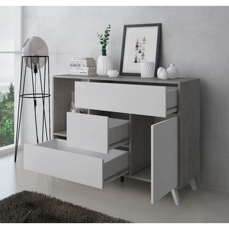 SKRAUT HOME Buffet Pour Salon/salle A Manger, WIND 1 Porte, 3 Tiroirs, Structure Couleur CIMENT, Porte Et Tiroirs Couleur BLANC MAT. Mesures: 120x40x86cm. - GRIS 3 SKRAUT HOME Buffet Pour Salon/salle A Manger, WIND 1 Porte, 3 Tiroirs, Structure Couleur CIMENT, Porte Et Tiroirs Couleur BLANC MAT. Mesures: 120x40x86cm. - GRIS – Image 3