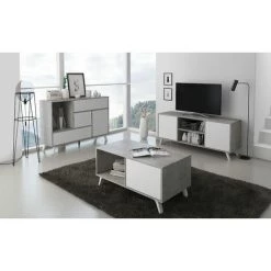 SKRAUT HOME Buffet Pour Salon/salle A Manger, WIND 1 Porte, 3 Tiroirs, Structure Couleur CIMENT, Porte Et Tiroirs Couleur BLANC MAT. Mesures: 120x40x86cm. - GRIS 8 SKRAUT HOME Buffet Pour Salon/salle A Manger, WIND 1 Porte, 3 Tiroirs, Structure Couleur CIMENT, Porte Et Tiroirs Couleur BLANC MAT. Mesures: 120x40x86cm. - GRIS -Buffet et enfilade Soldes 24113802 4