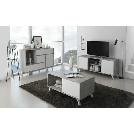 SKRAUT HOME Buffet Pour Salon/salle A Manger, WIND 1 Porte, 3 Tiroirs, Structure Couleur CIMENT, Porte Et Tiroirs Couleur BLANC MAT. Mesures: 120x40x86cm. - GRIS 4 SKRAUT HOME Buffet Pour Salon/salle A Manger, WIND 1 Porte, 3 Tiroirs, Structure Couleur CIMENT, Porte Et Tiroirs Couleur BLANC MAT. Mesures: 120x40x86cm. - GRIS – Image 4