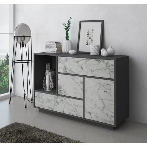SKRAUT HOME Buffet De Salon/salle A Manger, Buffet Modele MARBRE 1 Porte, 3 Tiroirs. Couleur De La Structure GRIS GRAPHITE, Couleur De La Porte Et Des Tiroirs MARBRE BLANC MAT. Dimensions : 120x40x80cm. - GRIS 2 SKRAUT HOME Buffet De Salon/salle A Manger, Buffet Modele MARBRE 1 Porte, 3 Tiroirs. Couleur De La Structure GRIS GRAPHITE, Couleur De La Porte Et Des Tiroirs MARBRE BLANC MAT. Dimensions : 120x40x80cm. - GRIS – Image 2