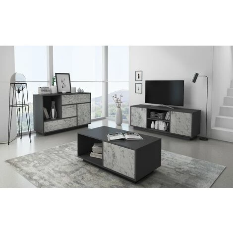 SKRAUT HOME Buffet De Salon/salle A Manger, Buffet Modele MARBRE 1 Porte, 3 Tiroirs. Couleur De La Structure GRIS GRAPHITE, Couleur De La Porte Et Des Tiroirs MARBRE BLANC MAT. Dimensions : 120x40x80cm. - GRIS 4 SKRAUT HOME Buffet De Salon/salle A Manger, Buffet Modele MARBRE 1 Porte, 3 Tiroirs. Couleur De La Structure GRIS GRAPHITE, Couleur De La Porte Et Des Tiroirs MARBRE BLANC MAT. Dimensions : 120x40x80cm. - GRIS – Image 4