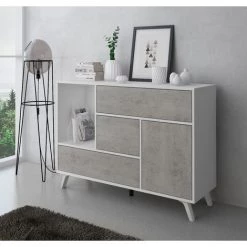 SKRAUT HOME Buffet De Salon/salle A Manger, Buffet WIND 1 Porte, 3 Tiroirs, Structure Couleur BLANC MAT, Porte Et Tiroirs Couleur CIMENT. Taille : 120x40x86cm. - BLANC 6 SKRAUT HOME Buffet De Salon/salle A Manger, Buffet WIND 1 Porte, 3 Tiroirs, Structure Couleur BLANC MAT, Porte Et Tiroirs Couleur CIMENT. Taille : 120x40x86cm. - BLANC -Buffet et enfilade Soldes 24113806 2