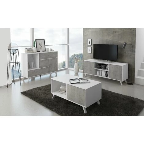 SKRAUT HOME Buffet De Salon/salle A Manger, Buffet WIND 1 Porte, 3 Tiroirs, Structure Couleur BLANC MAT, Porte Et Tiroirs Couleur CIMENT. Taille : 120x40x86cm. - BLANC 4 SKRAUT HOME Buffet De Salon/salle A Manger, Buffet WIND 1 Porte, 3 Tiroirs, Structure Couleur BLANC MAT, Porte Et Tiroirs Couleur CIMENT. Taille : 120x40x86cm. - BLANC – Image 4