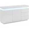 DESIGN AMEUBLEMENT Buffet Bahut 2 Portes 3 Tiroirs Avec LED | 150 X 80 X 40 Cm | Couleur Blanc Finition Brillante | Meuble De Rangement | Modèle OSIM - Blanc
