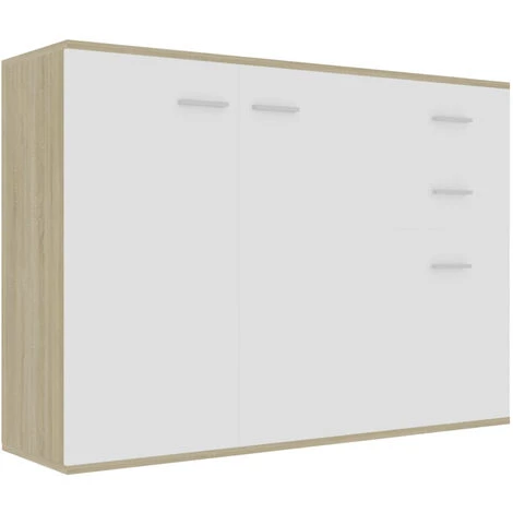 ASUPERMALL Buffet Blanc Et Chene Sonoma 105x30x75 Cm Agglomere 2 ASUPERMALL Buffet Blanc Et Chene Sonoma 105x30x75 Cm Agglomere – Image 2