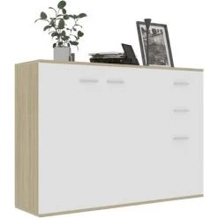 ASUPERMALL Buffet Blanc Et Chene Sonoma 105x30x75 Cm Agglomere 7 ASUPERMALL Buffet Blanc Et Chene Sonoma 105x30x75 Cm Agglomere -Buffet et enfilade Soldes 24166955 3