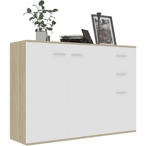 ASUPERMALL Buffet Blanc Et Chene Sonoma 105x30x75 Cm Agglomere 3 ASUPERMALL Buffet Blanc Et Chene Sonoma 105x30x75 Cm Agglomere – Image 3