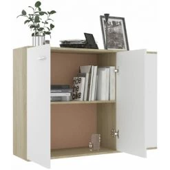 ASUPERMALL Buffet Blanc Et Chene Sonoma 105x30x75 Cm Agglomere 8 ASUPERMALL Buffet Blanc Et Chene Sonoma 105x30x75 Cm Agglomere -Buffet et enfilade Soldes 24166955 4