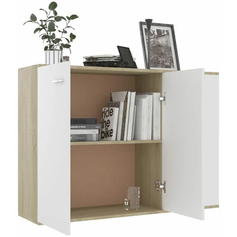 ASUPERMALL Buffet Blanc Et Chene Sonoma 105x30x75 Cm Agglomere 4 ASUPERMALL Buffet Blanc Et Chene Sonoma 105x30x75 Cm Agglomere – Image 4