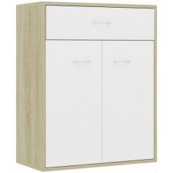 ASUPERMALL Buffet Blanc Et Chene Sonoma 60x30x75 Cm Agglomere -Buffet et enfilade Soldes 24166973 3