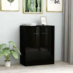 ASUPERMALL Buffet Noir Brillant 60x30x75 Cm Agglomere