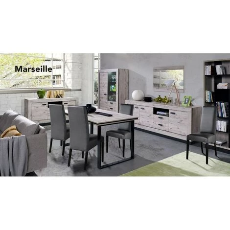 ALCOS Bahut 3 Portes 2 Tiroirs Marseille - Chêne - Chêne Clair 4 ALCOS Bahut 3 Portes 2 Tiroirs Marseille - Chêne - Chêne Clair – Image 4