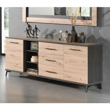 ALCOS Buffet 2 Portes 3 Tiroirs Lodz - Naturel Clair - Naturel Et Noir 2 ALCOS Buffet 2 Portes 3 Tiroirs Lodz - Naturel Clair - Naturel Et Noir – Image 2