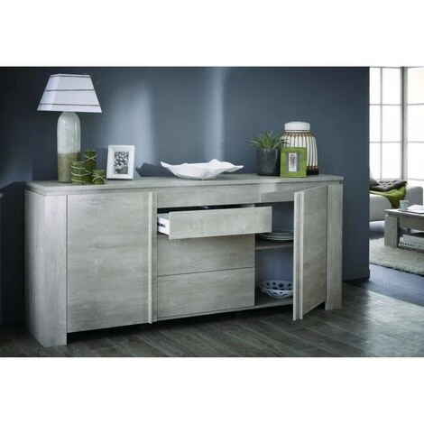 DEMEYERE Bahut 2 Portes Ouvrantes 3 Tiroirs Comtesse - Gris - Gris 2 DEMEYERE Bahut 2 Portes Ouvrantes 3 Tiroirs Comtesse - Gris - Gris – Image 2