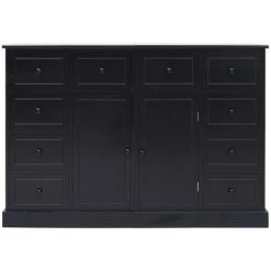 ASUPERMALL Buffet Avec 10 Tiroirs Noir 113 X 30 X 79 Cm Bois -Buffet et enfilade Soldes 24392503 4
