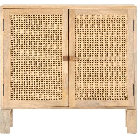 YOUTHUP œuffet 80x30x73 Cm Bois De Manguier Massif Et Canne Naturelle - Brun 2 YOUTHUP œuffet 80x30x73 Cm Bois De Manguier Massif Et Canne Naturelle - Brun – Image 2